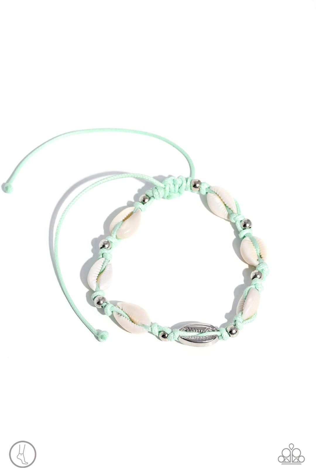 Beachcomber Ballad - Green Cord Sea Shell Anklet - Paparazzi