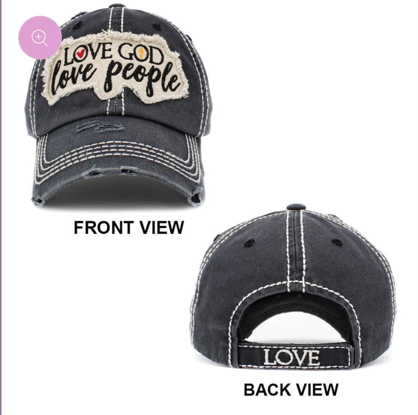 Love God, Love People Distressed Baseball Cap.