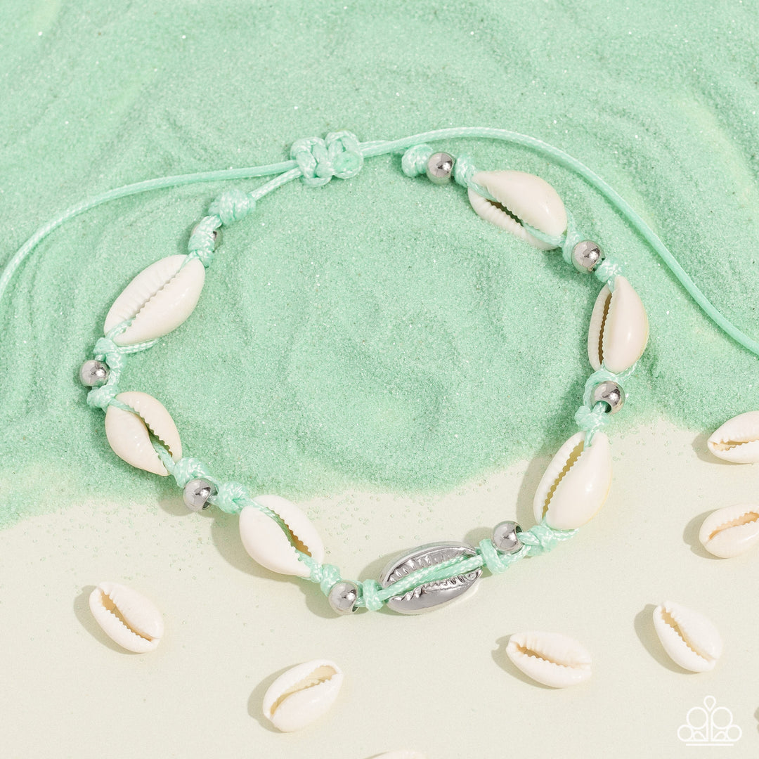 Beachcomber Ballad - Green Cord Sea Shell Anklet - Paparazzi