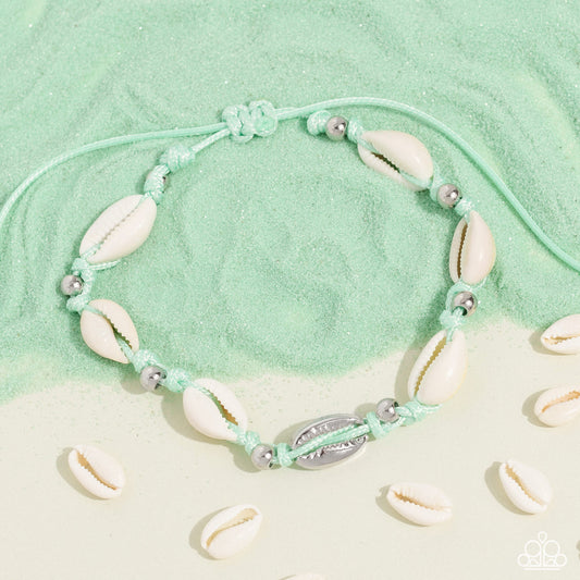 Beachcomber Ballad - Green Cord Sea Shell Anklet - Paparazzi