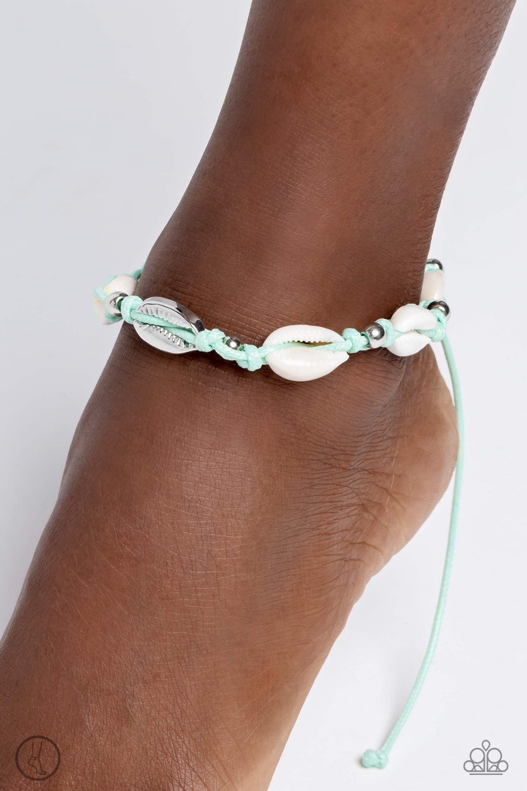 Beachcomber Ballad - Green Cord Sea Shell Anklet - Paparazzi