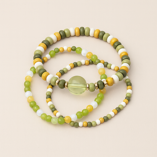 Seed Bead Stack Green Bracelet