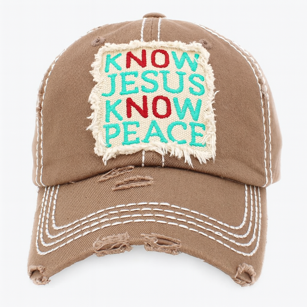 Know Jesus Know Peace Distressed Denim Cap