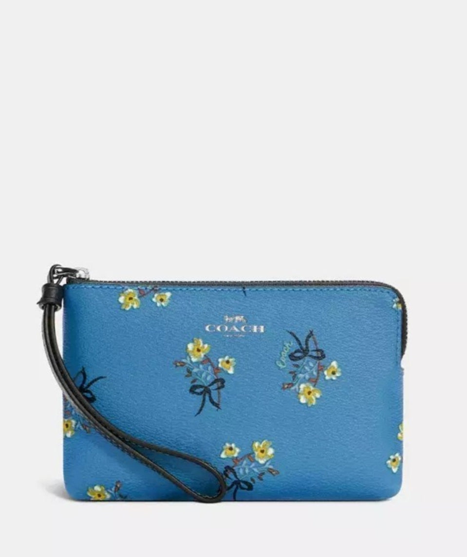 COACH Corner Zip Wristlet With Floral Bow Print