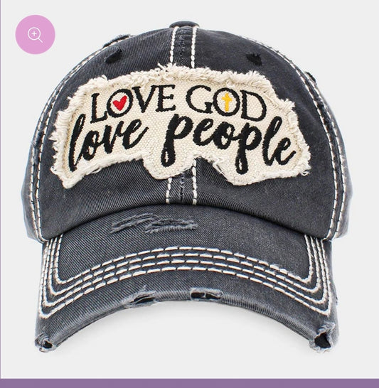 Love God, Love People Distressed Baseball Cap.